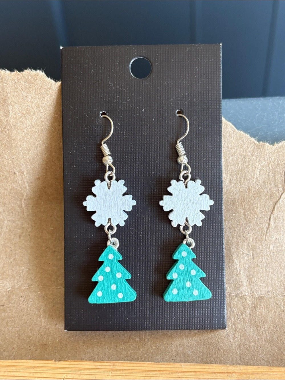 Christmas Tree and Snowflake Dangle Earrings
